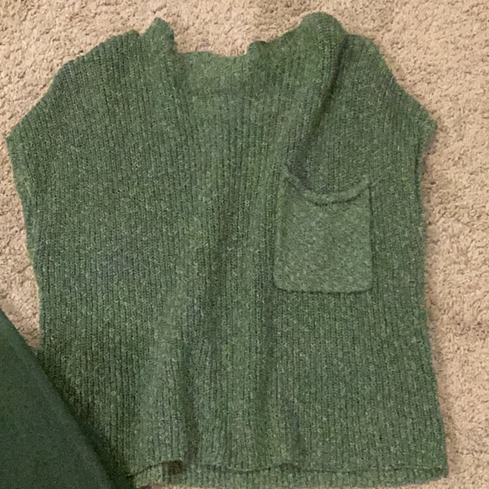 Free People Olive Green Knit Sweater Vest with Pocket